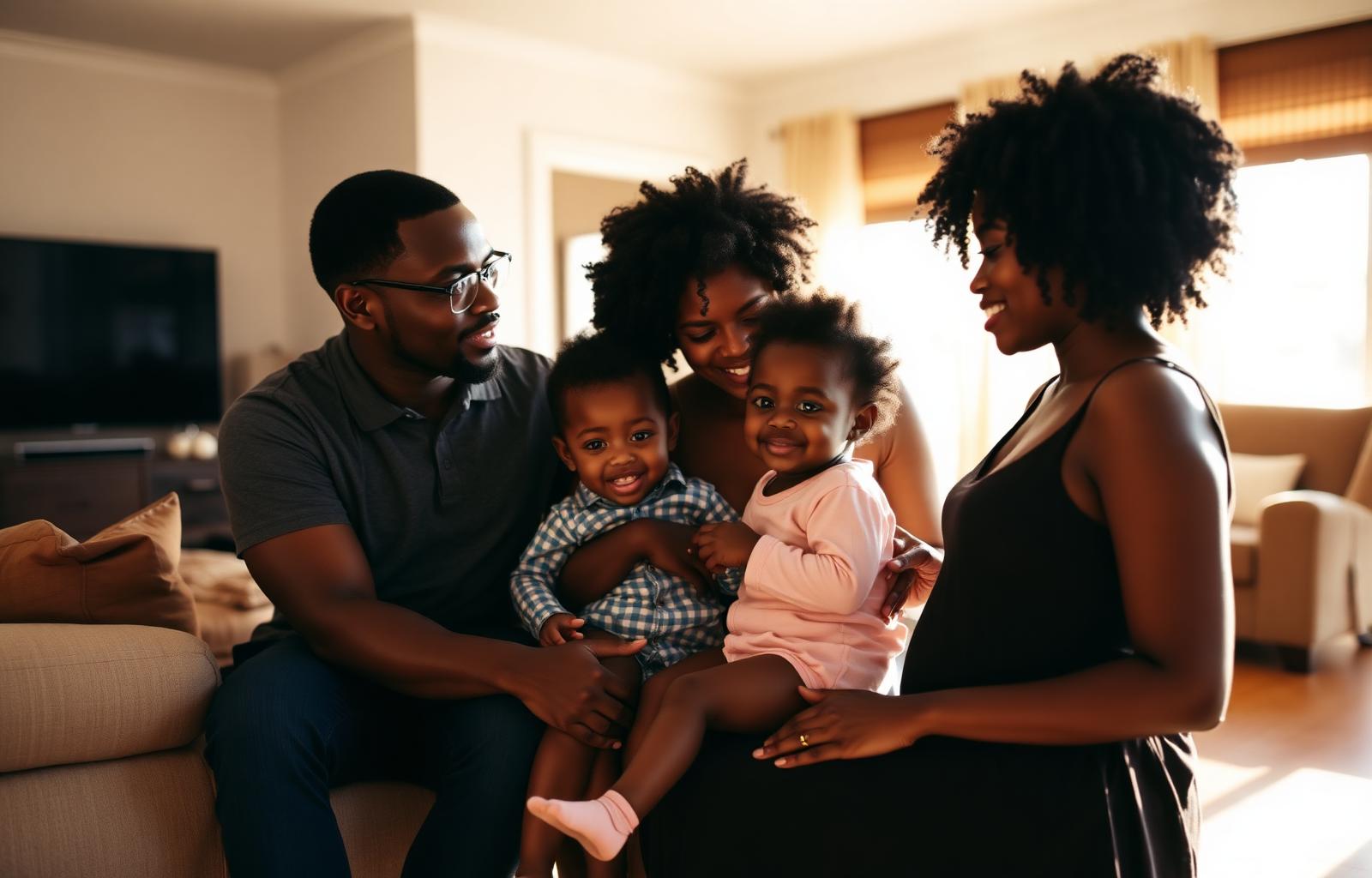 Black family at home together